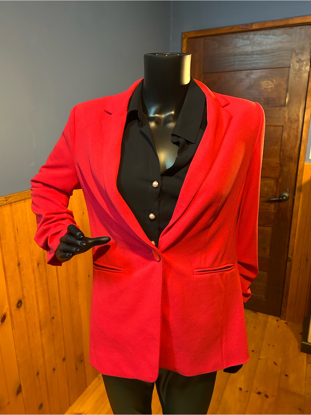 Red Women's Single-Button Blazer Jacket